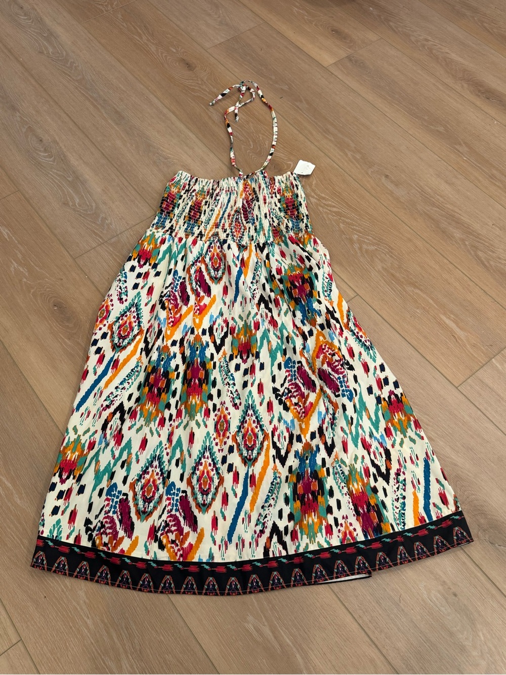 Deja Bleu Multicolor Smocked Halter Casual Dress